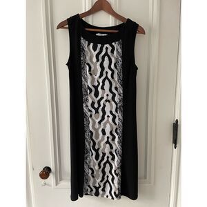 Women’s papillon blanc Black gray beige and cream patterned dress L